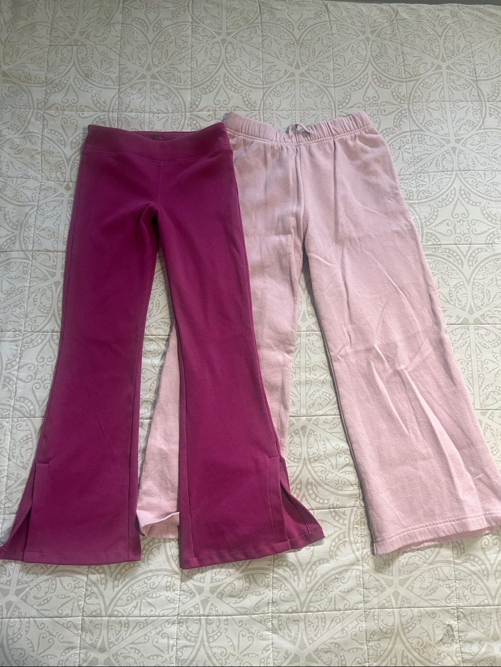 Abercrombie Kids Girls Lot 2 Pants 9/10 Pink YPB Flare Leggings Wide Sweatpants